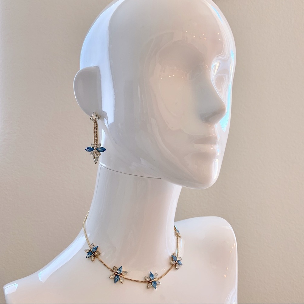 Blue Snowflake Choker Necklace and Earrings Statement Jewelry Set - Picture 2 of 7